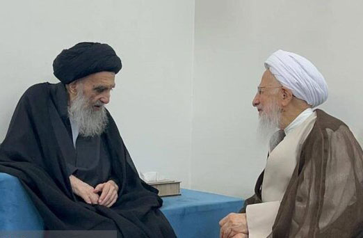 دیدار آیت‌الله جوادی آملی با آیت‌الله سیستانی